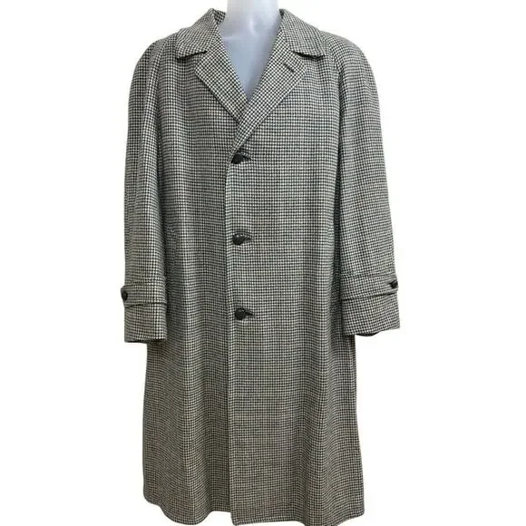 Weatherfield Wool Overcoat Mens Houndstooth Plaid Preppy City Old Money 90’s